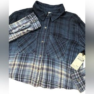 Melrose and Market Cotton Plaid Crop Ombre Button Down Small NWTS Nordstrom Rack